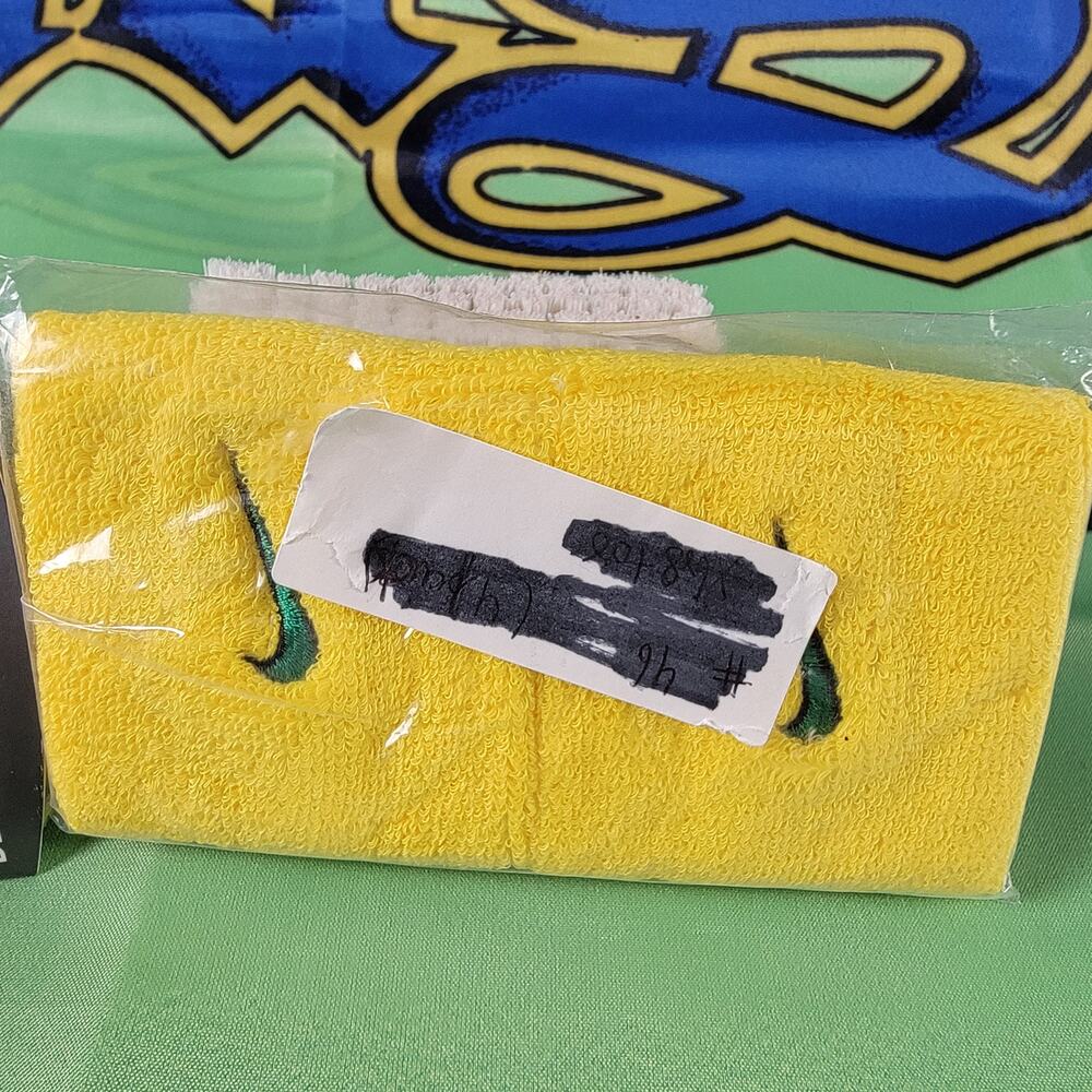 Vintage Retro Nike Two Double Wide Swoosh Wristbands Yellow/Green 2003